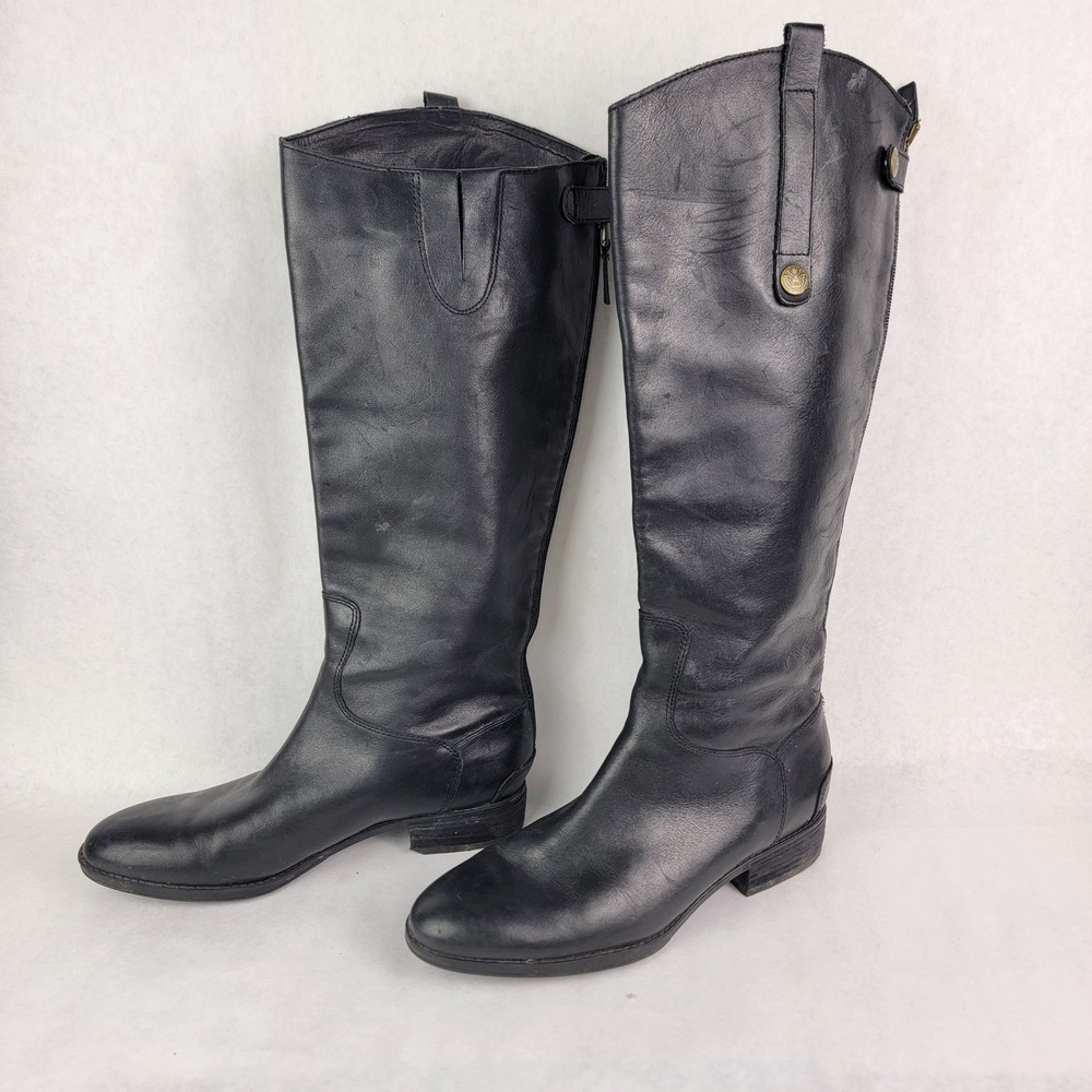 Sam Edelman Penny Black Leather Knee High Riding Boot Women 9 Minimalist Classic - Picture 5 of 13